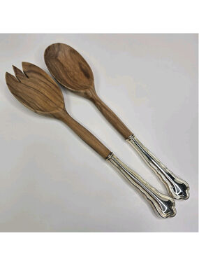 Birks Regency Plate Canada Wood Salad Serving Set Fork Spoon Silverplated